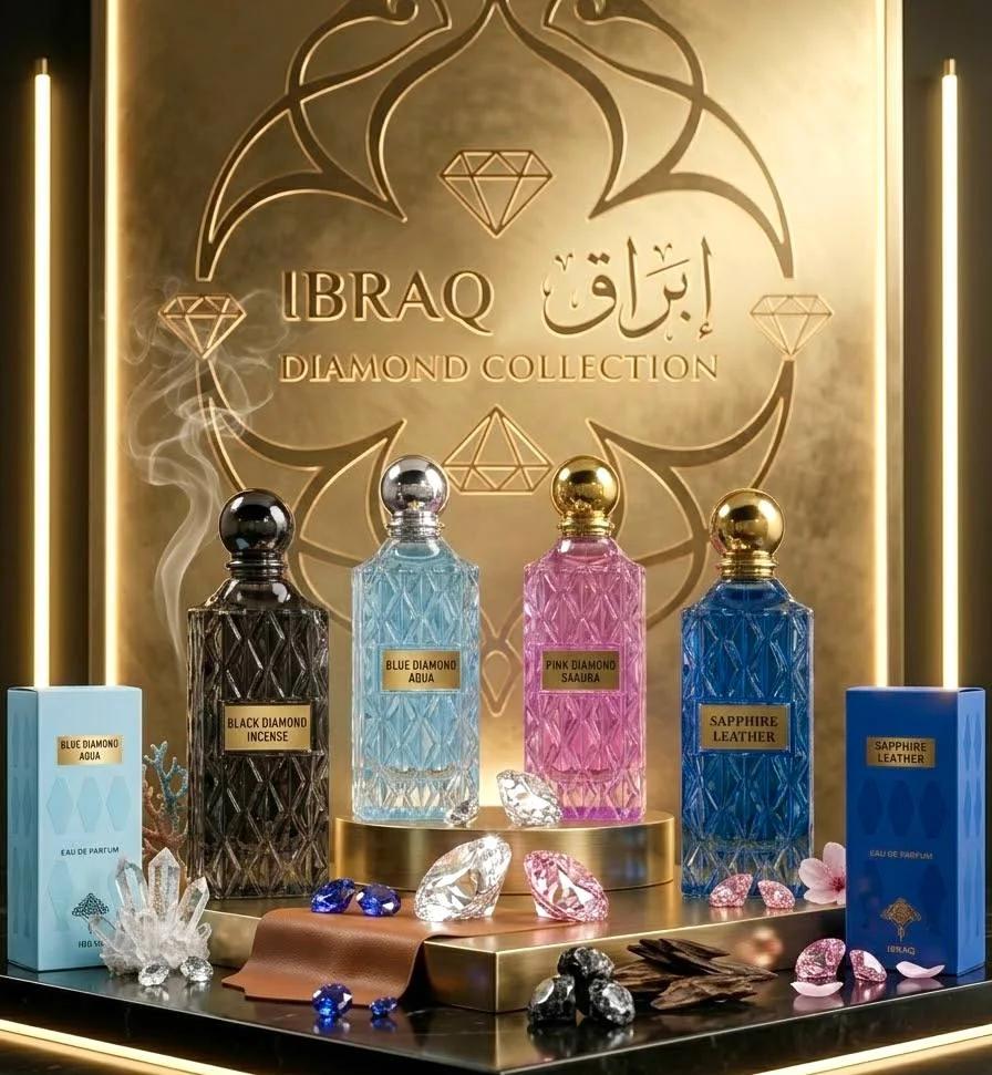 زجاجات مجموعة عطور إبراق دايموند كولكشن بتصميم كريستالي ملون وفخم