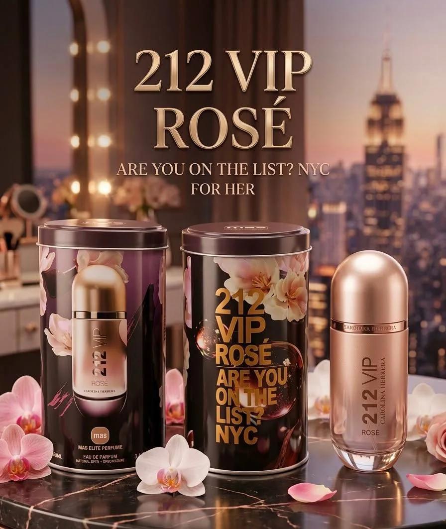 عطر 212 في آي بي روز النسائي من كارولينا هيريرا مع العبوة والزخارف الوردية