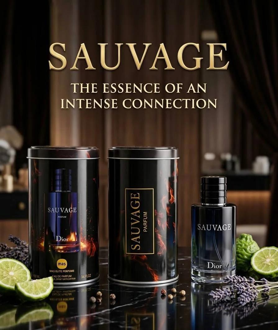 عطر سوفاج ديور الفاخر للرجال مع عبوته والليمون واللافندر على طاولة داكنة
