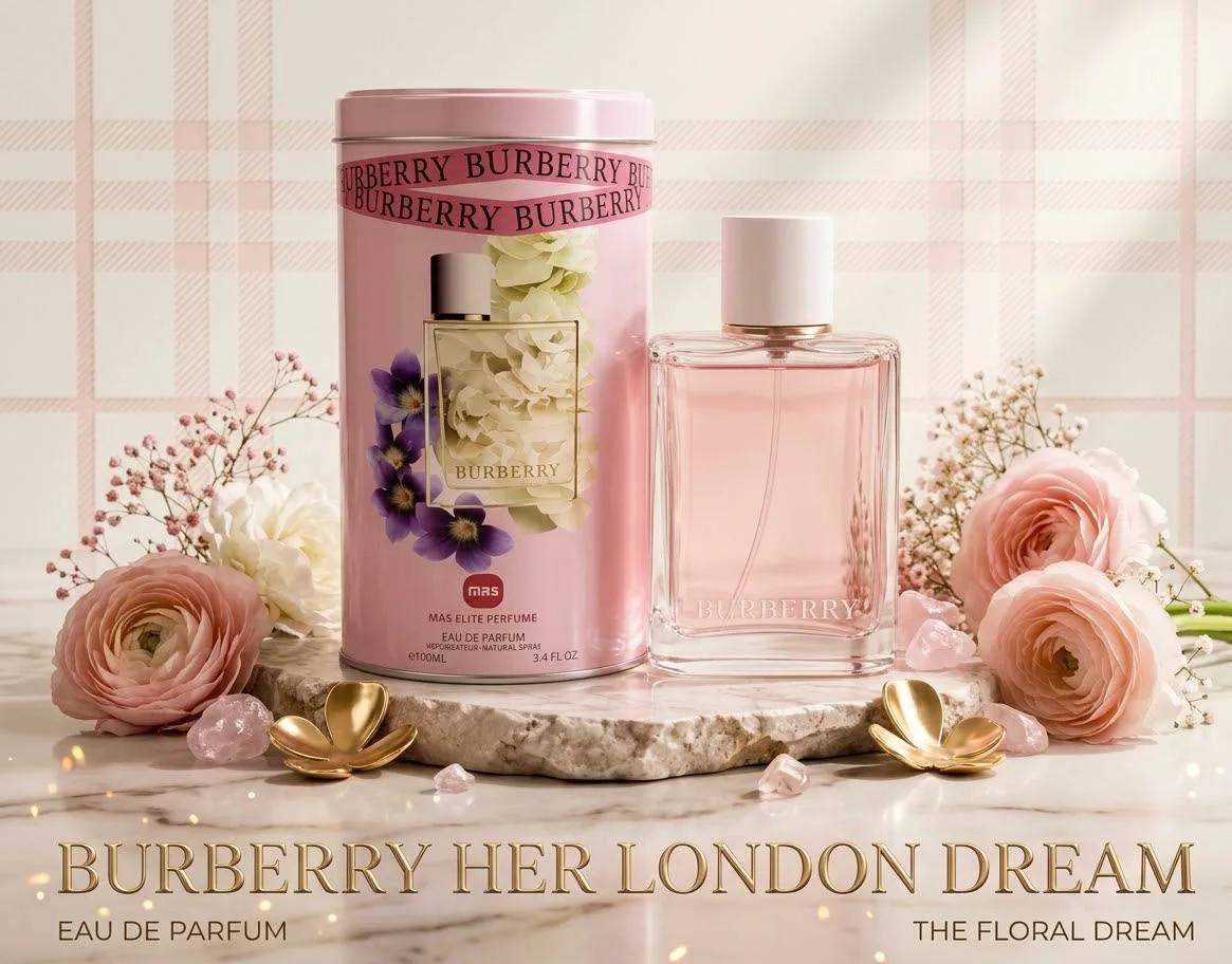 عطر بربري هير لندن دريم الزهري بحجم 100 مل مع علبة معدنية وردية أنيقة